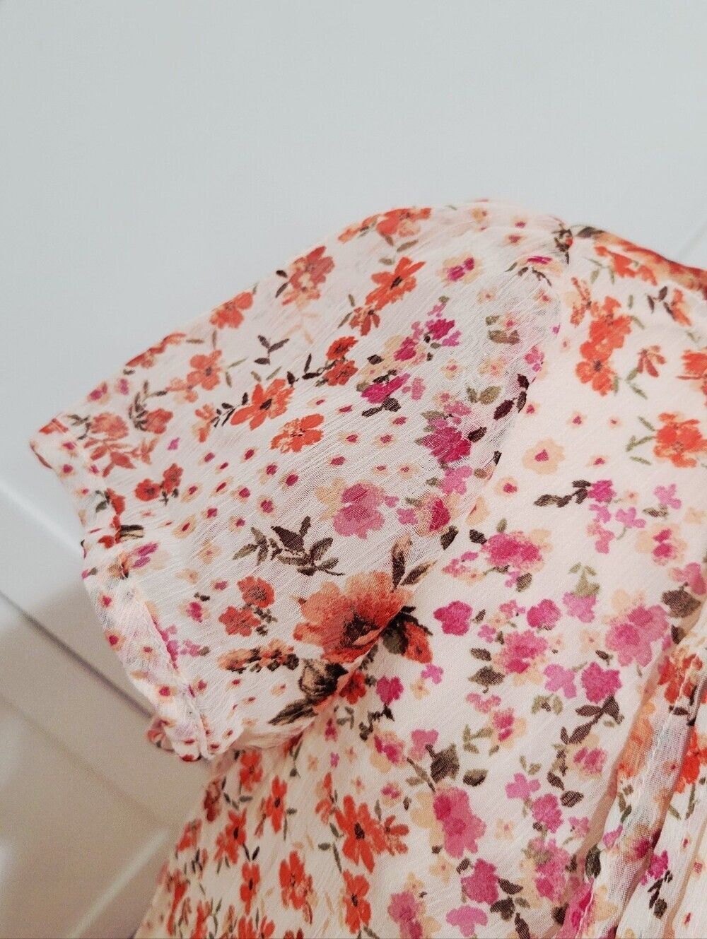 NWT MSK Floral Tie-Waist Cap Sleeve Dress - Pink/Peach | Size 4 - Picture 5 of 10